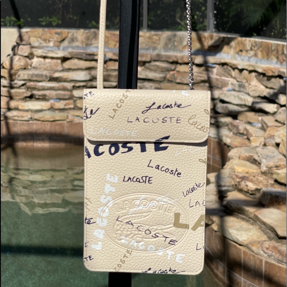 LACOSTE COW LEATHER FLAP PHONE HOLDER NF3586NJ BEIGE